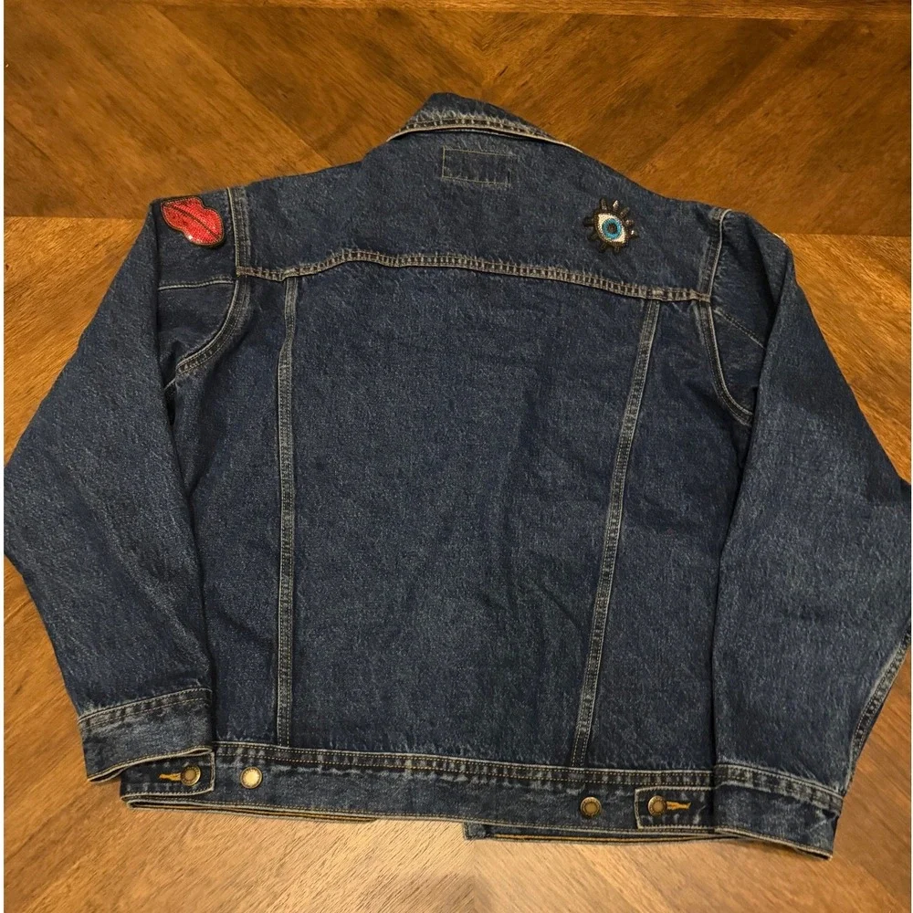 Wrangler Rugged Wear Mens Denim Jacket Medium Blue Patchwork Trucker RJK30AN